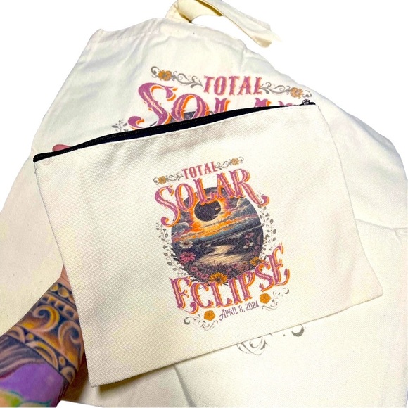 Solar Eclipse April 8, 2024•Lightweight Canvas Tote and Matching Pouch - Picture 2 of 3